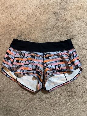 lululemon athletica Pink, Orange & Black Printed Running Shorts